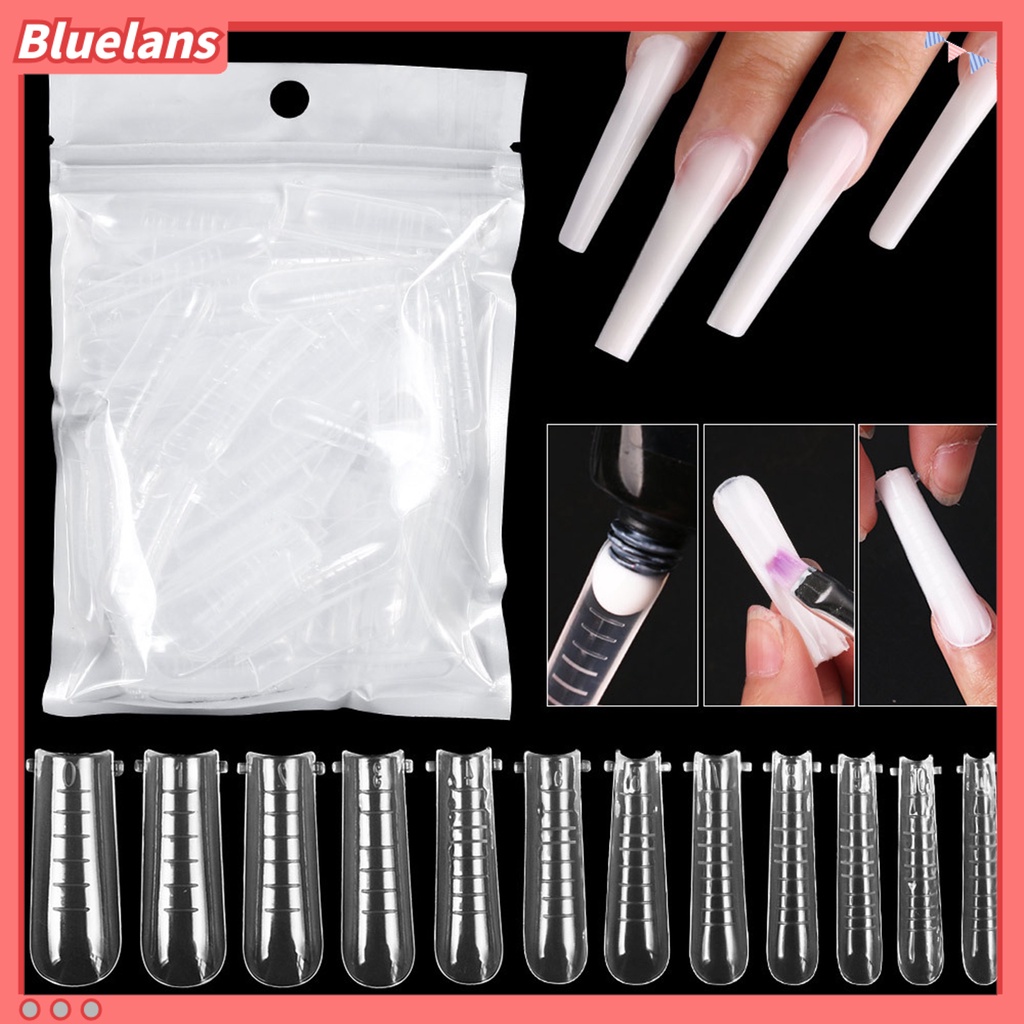 [BLM] 60pcs Tips Kuku Buatan Graduated Memperpanjang Kuku Bening Bentuk Peti Mati Tips Cetakan Kuku Bangunan Cepat Untuk Manicure