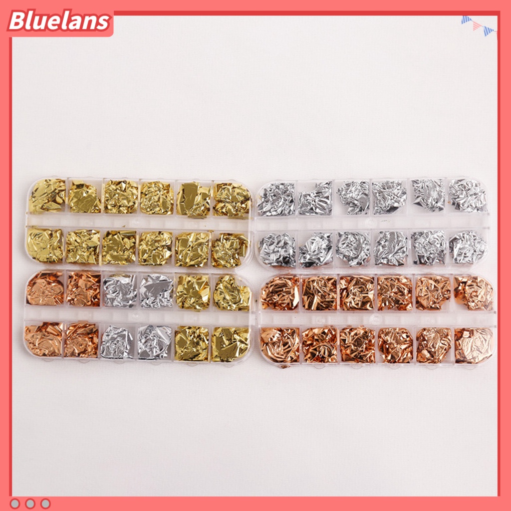 [BLM] 12grids /Box Manicure Foil Decal Anti Luntur Multifungsi Nice-looking Nail Art Kertas Foil Warna Emas Untuk Wanita