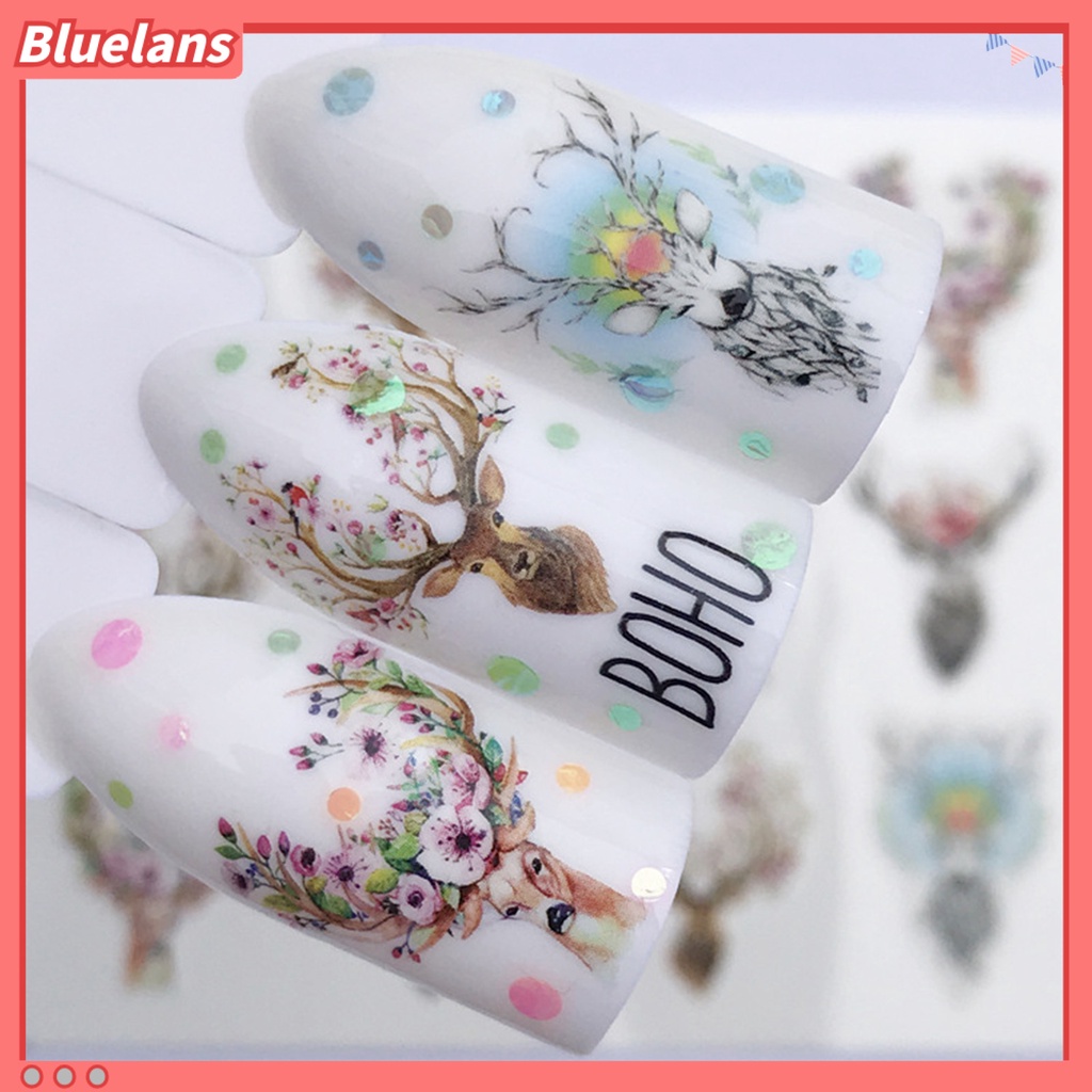 [BLM] Stiker Perekat Kuku Elk Serigala Motif Hewan Hiasan Kuku Aksesori 2D Nail Art Sticker Decal Untuk