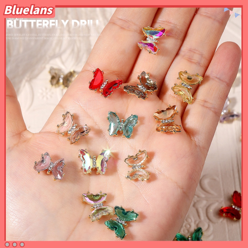 [BLM] 10pcs Nail Art Decor Tiga Dimensi Shiny Glitter Sparkling DIY Aksesoris Kuku Mini Kristal Palsu Pesona Kuku Kupu-Kupu Manicurist Supply