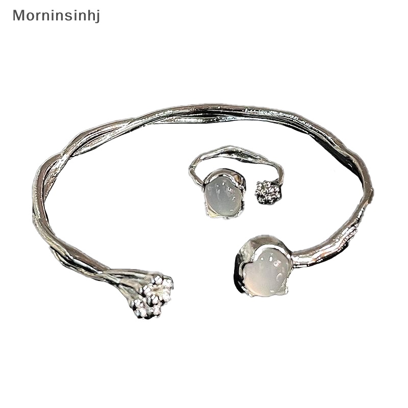 Mornin Kreatif Bulan Tidak Teratur Batu Cincin Gelang Aesthetic Kuncup Bunga Adjustable Gelang Pembukaan Cincin Untuk Wanita Fashion Perhiasan id