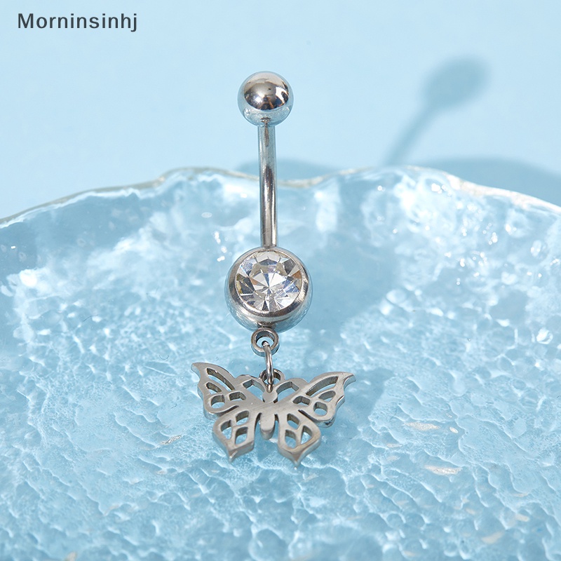 Mornin Hollow Butterfly Menjuntai Pusar Kuku Warna Silver Navel Ring Stainless Steel Belly Button Rings Untuk Wanita Perhiasan Tubuh id