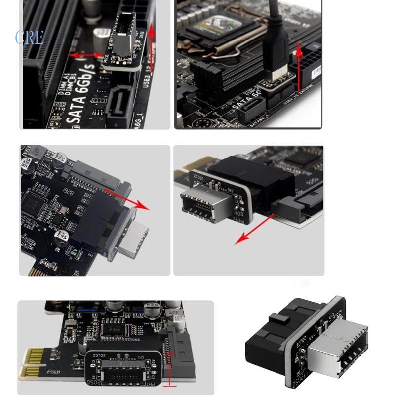 Cre Usb3 0 Type-E Female to 19-Pin Male Adapter Untuk Sambungan Motherboard Internal - Vertical Header Splitter Untuk Tipe
