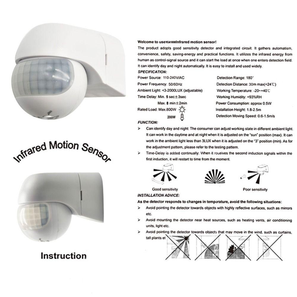 Populer Saklar Lampu Smart PIR Motion Timer Putar 180derajat Keamanan Motion Detectorl Alarm Maling