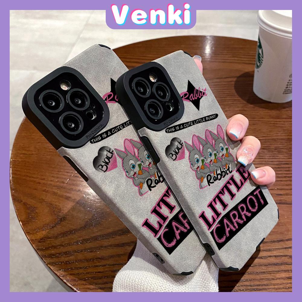 VENKI - Untuk iPhone 11 Case Leather Pupil Suede Case Soft Shockproof Case Camera Simple Cute Bunny Kompatibel dengan iPhone 14 13 Pro max 12 Pro max xr xs 7Plus 8Plus