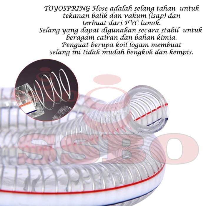 Spring Hose 1 1/2 inch PVC Steel Wire Selang Bening Kawat Spiral Ukuran 1 1/2 inch Terlaris Permeter
