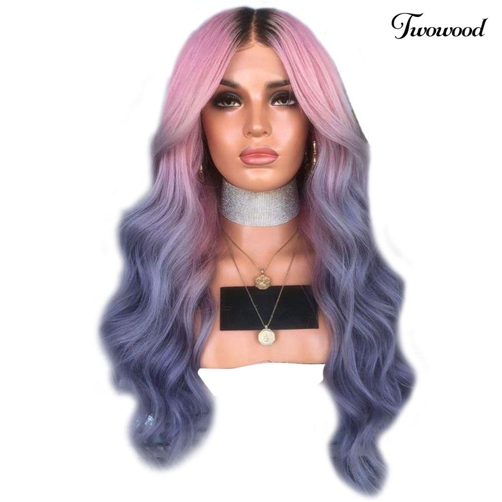 Twowood Gradient Color Curly Wig Panjang Rambut Palsu Wanita Cosplay Sopak