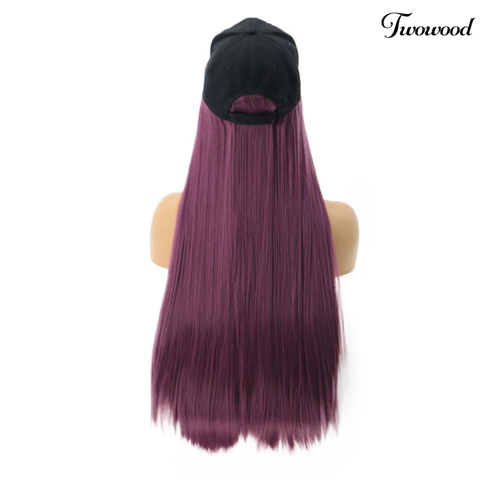 Twowood Charming Women Long Straight Rambut Sintetis Ekstensi Wig Sopak Dengan Topi