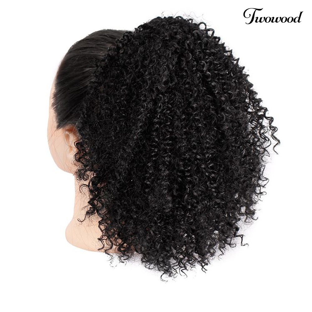 Twowood Wanita Rambut Sintetis Afro Keriting Ponytail Puff Pendek Wig Ekstensi Sopak