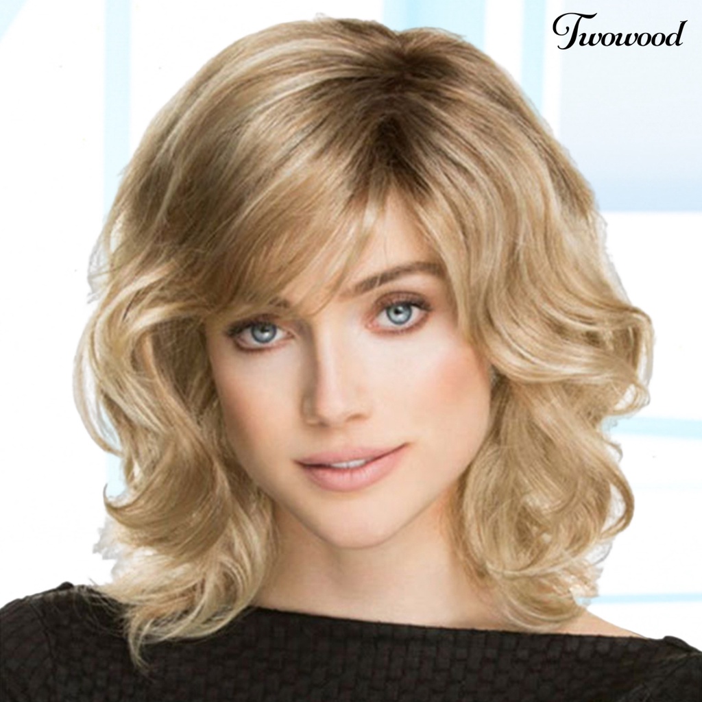 Twowood Wig Rambut Pendek Mudah Dipakai Lembut Berbulu Tahan Panas Fashion Role Play Props Wig Keriting Pendek Sutra Suhu Tinggi Dengan Curling Hair Tail Untuk Pesta