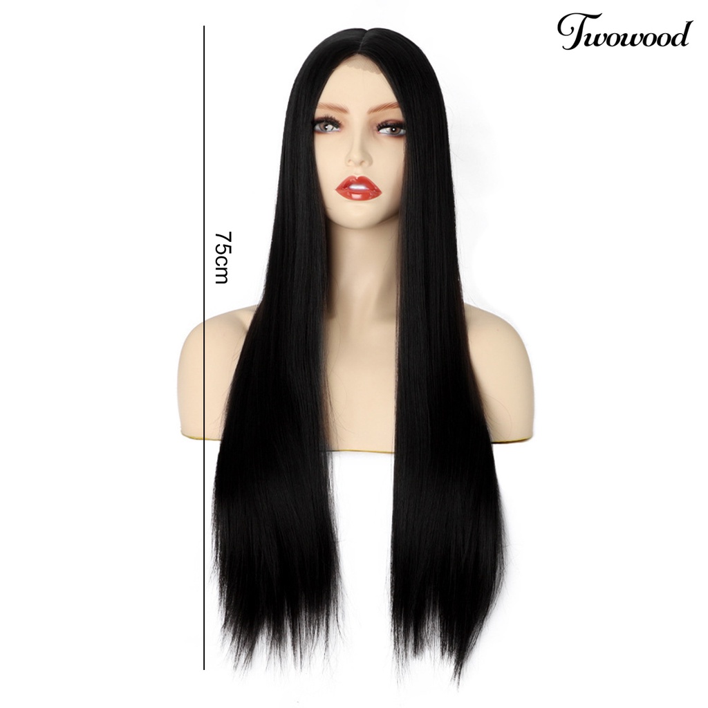 Twowood Rambut Wig Suhu Tinggi Sutra Feminim Berbulu Alami Tampak Lembut Sentuhan Rambut Styling Alat Kosmetik Wanita Hitam Panjang Lurus Wig Lady Use