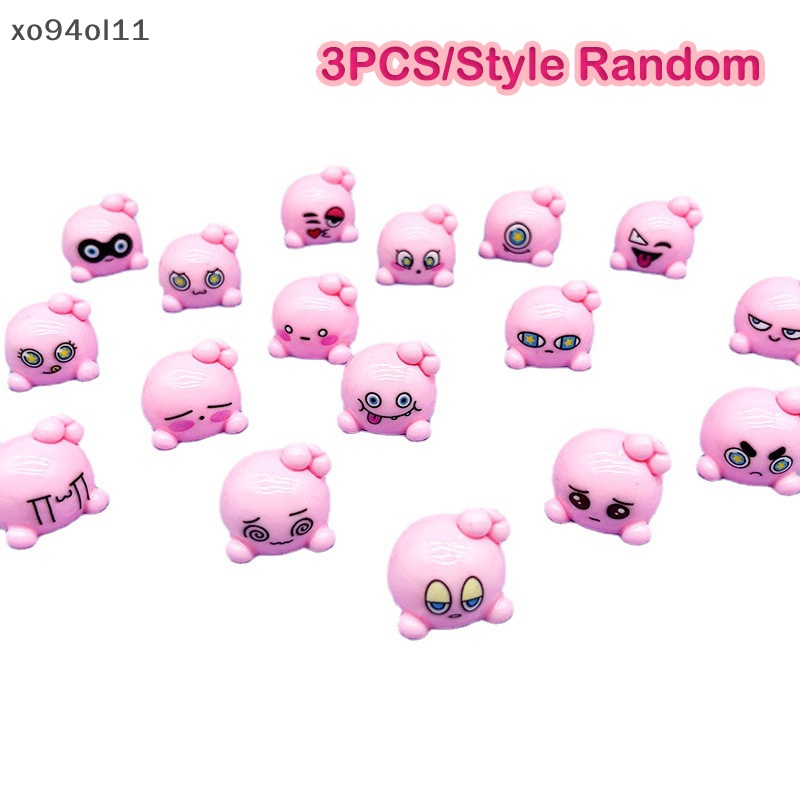 Xo 3PCS Random Mini Kartun Bercahaya Kirby Ekspresi Lucu Kerajinan Resin DIY Lanskap Aksesori Dekorasi Rumah Ponsel Case Bahan OL