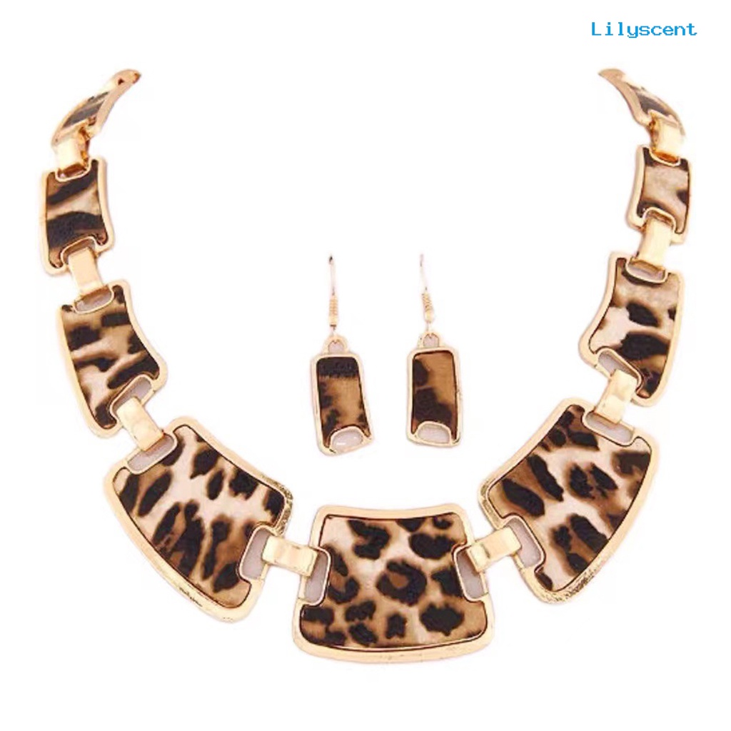 [LS]1 Set Statement Kalung Berlebihan Besar Mewah Elegan Retro Leopard Wanita Kait Anting Kit Fashion Perhiasan