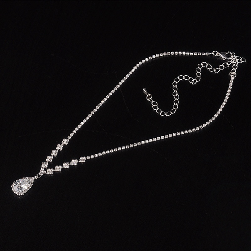 Set Perhiasan Pernikahan Pengantin Untuk Wanita Perak Pengantin Kristal Kalung Anting Set Berlian Imitasi Kalung Choker Prom Kostum Set Perhiasan Untuk Wanita Dan Perempuan