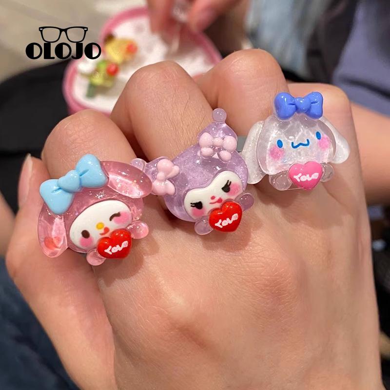 【COD】Sanrio Cincin Model Terbuka Desain Anjing Cinnamoroll Kulomi Bahan Resin Untuk Pasangan