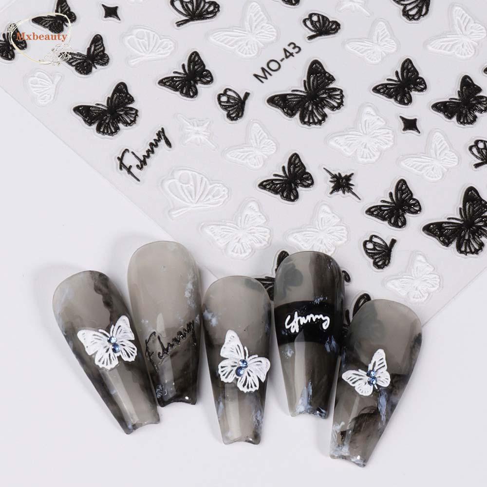 Mxbeauty Stiker Kuku Kartun Fashion Ins Style Kupu-Kupu Warna-Warni Lucu Hiasan Kuku Wajah Tersenyum