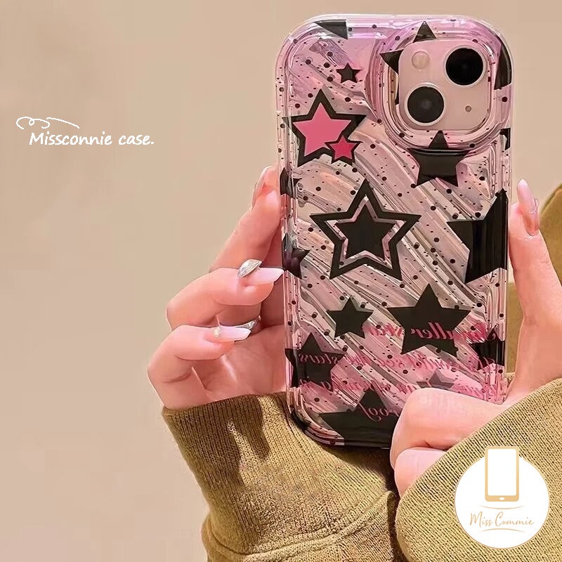 IPHONE Casing Kertas Kartu Laser Bintang Berujung Lima Hitam Ungu Kompatibel Untuk Iphone11 13 14 12 Pro MAX 7Plus 8Plus 6 6S 7 8 Plus XR X XS MAX SE 2020lembut 3D Bergelombang Melengkung Mewah Back Cover
