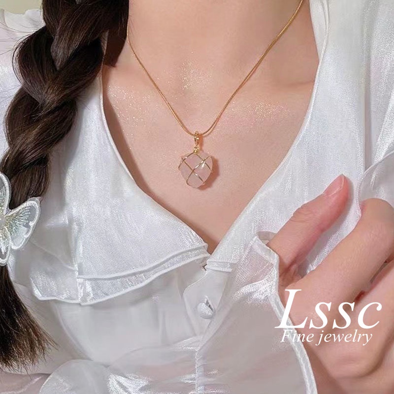 Kalung Titanium Anak Perempuan Barbie Hati Batu Permata Opal Emas 18K Anti Karat Cantik Aesthetic Korea Aksesoris Wanita Perhiasan