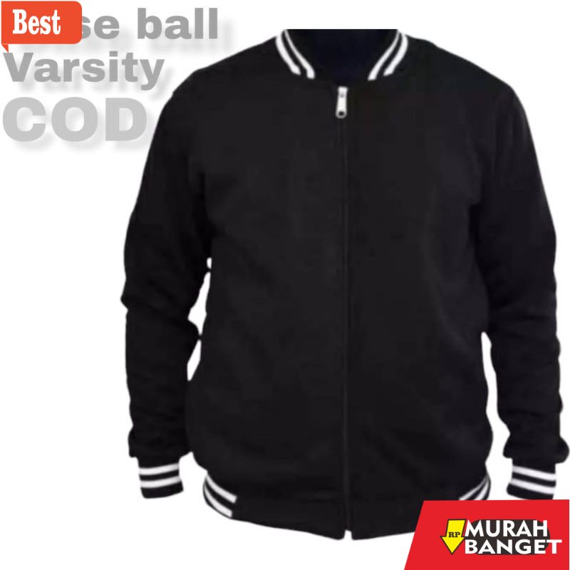 Jaket kulit pria terbaru- Jaket zipper Base Ball Hitam