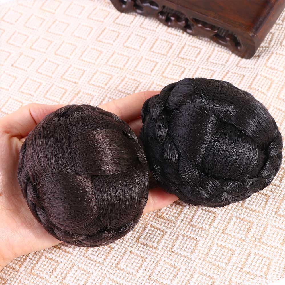 Nickolas1 Braided Hair Bun Wedding Party Rambut Palsu Scrunchies Chignon Wig Rambut Potongan Bungkus