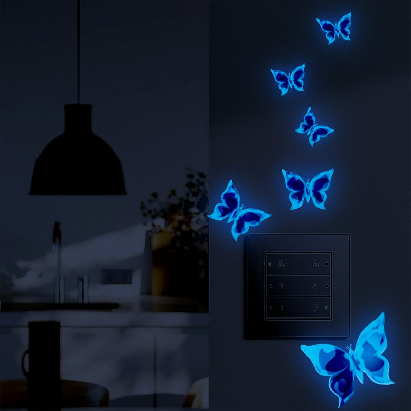 1set Stiker Dinding Kupu-Kupu Biru Bercahaya/ Glow In The Dark Butterfly Switch Decals/ Perlengkapan Dekorasi Ruang Tamu Kamar Tidur