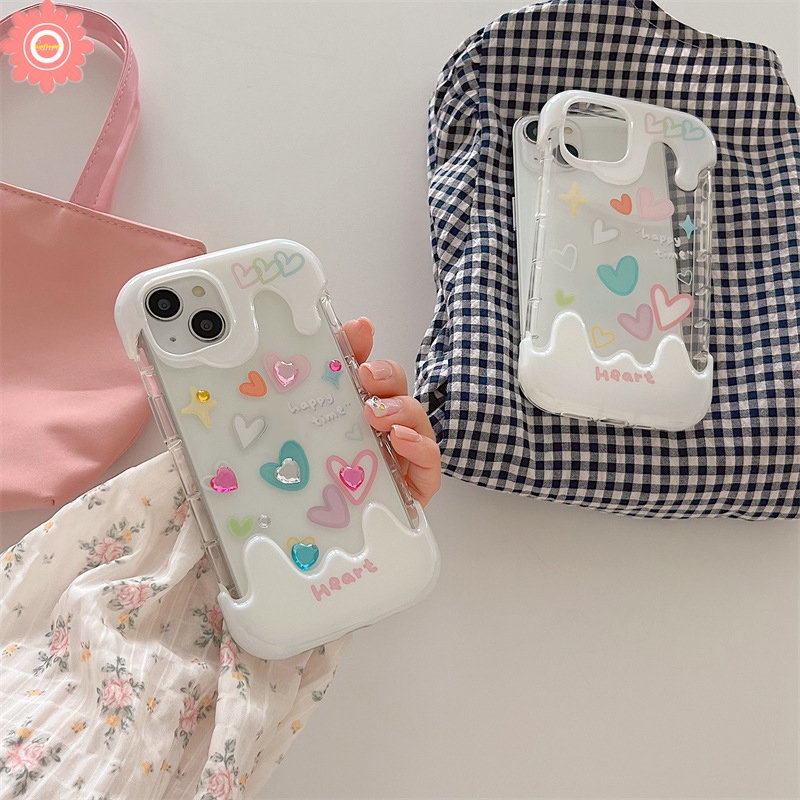 IPHONE Casing Ponsel Es Krim Permen Kreatif 3D Kompatibel Untuk Iphone11 14 13 12 Pro Max XR 7Plus X XS Max7 8 Plus Grafiti Bening Cinta Hati Surat Sederhana Tpu Soft Cover