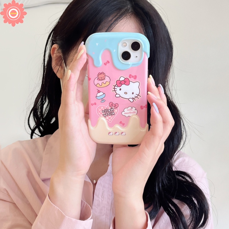 IPHONE 3d Ice Cream Kartun Lucu Kirby Case Kompatibel Untuk Iphone14 11 13 12 Pro Max XR 7Plus 8Plus X7 8 Plus XS Max Shockproof Bintang Lembut Tpu Phone Cover