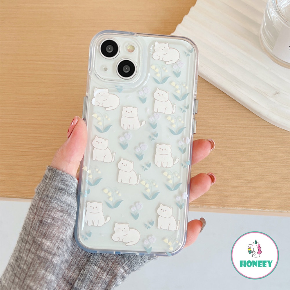 Indah Penuh Layar Bunny Cat Bening Ponsel Case Untuk iPhone 14 Pro Max13 12 11 Pro Max XR XS 7 8 Plus Fashion Floral Lembut TPU Cover Pelindung