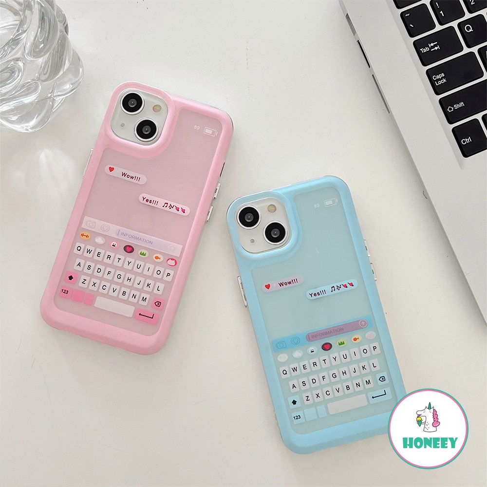 IPHONE Lovely Chat Keyboard Pink Biru Bening Casing Ponsel Untuk Iphone14 11 12 13 Pro Max XR X XS 7 8plus Shockproof Soft TPU Phone Cover