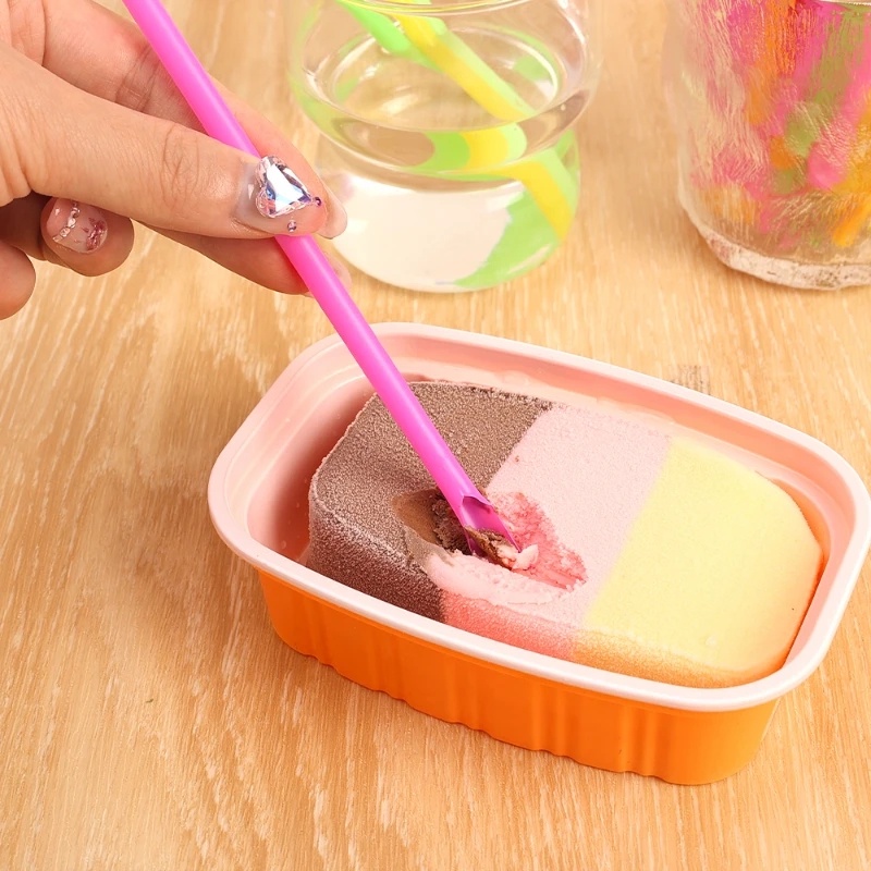 100pcs Sedotan Minum Plastik Sendok/Warna Warni Sekali Pakai Sedotan Teh Party Bar Aksesoris Dapur