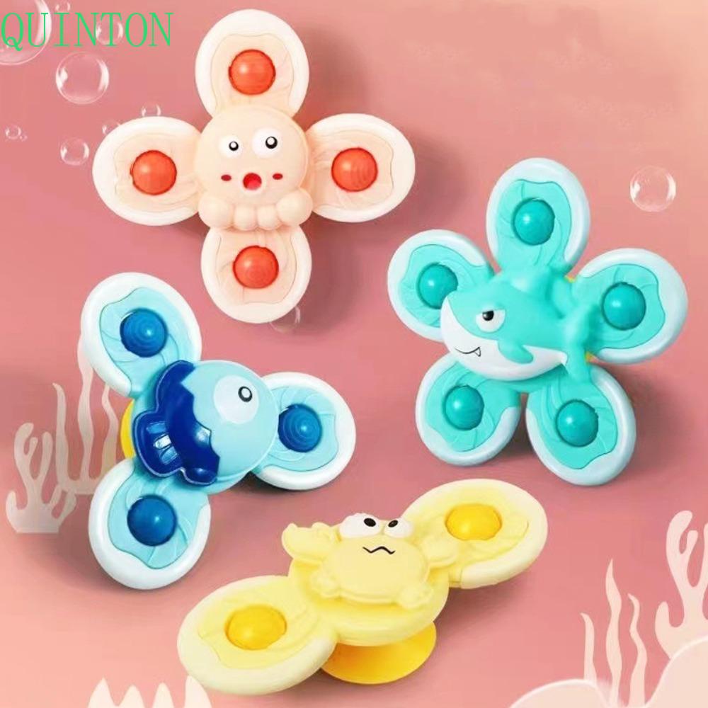 Quinton Baby Spin Top Bath Toys 1set Kartun 2sampai4tahun Montessori Sensory Learning Baby Games Baby Shower Mainan Gyroscope Anak Laki-Laki Anak Mandi Sucker Spinner