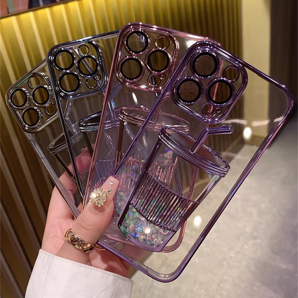 Fun Creative Liquid Cup Case iPhone 13 Pro Max Case iPhone 12 14 Pro Max14 Plus Dengan Kamera Perlindungan Lensa iPhone Case Shock Protection TPU Soft Case