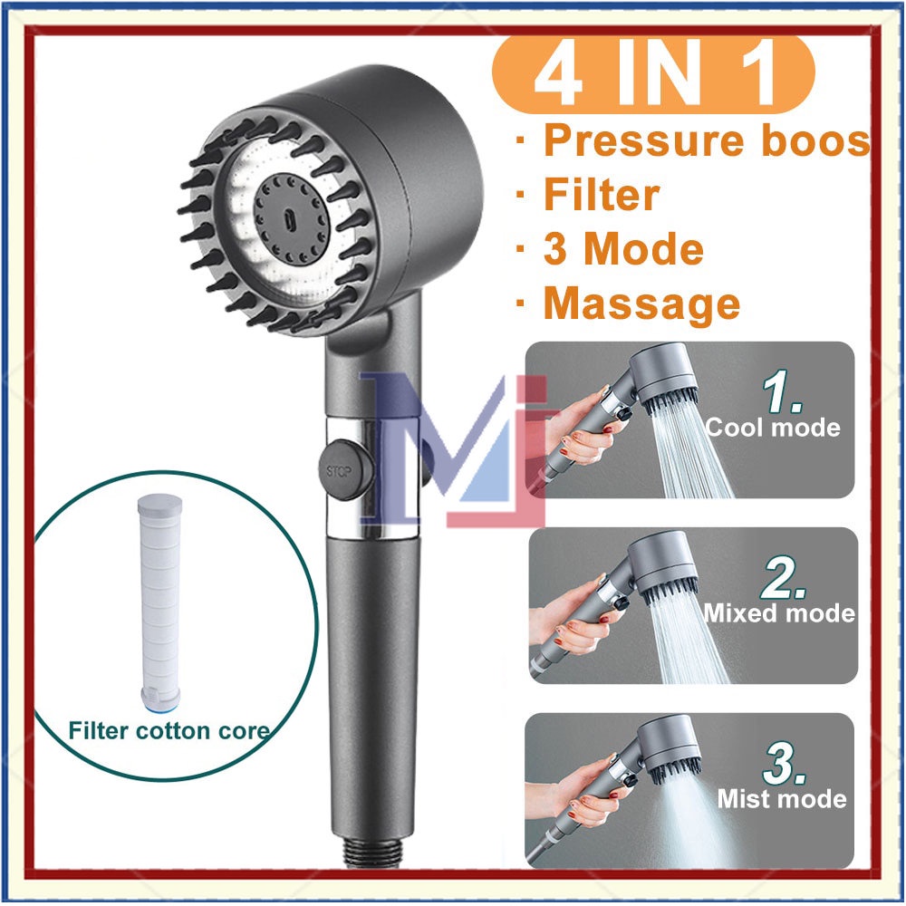 【COD】3 Modes Shower Head Dengan Pijat Kepala Shower Tinggi Kepala Shower/Showerhead Dengan Filter Kamar Mandi Kamar Mandi Genggam Mandi Kepala Kamar Mandi