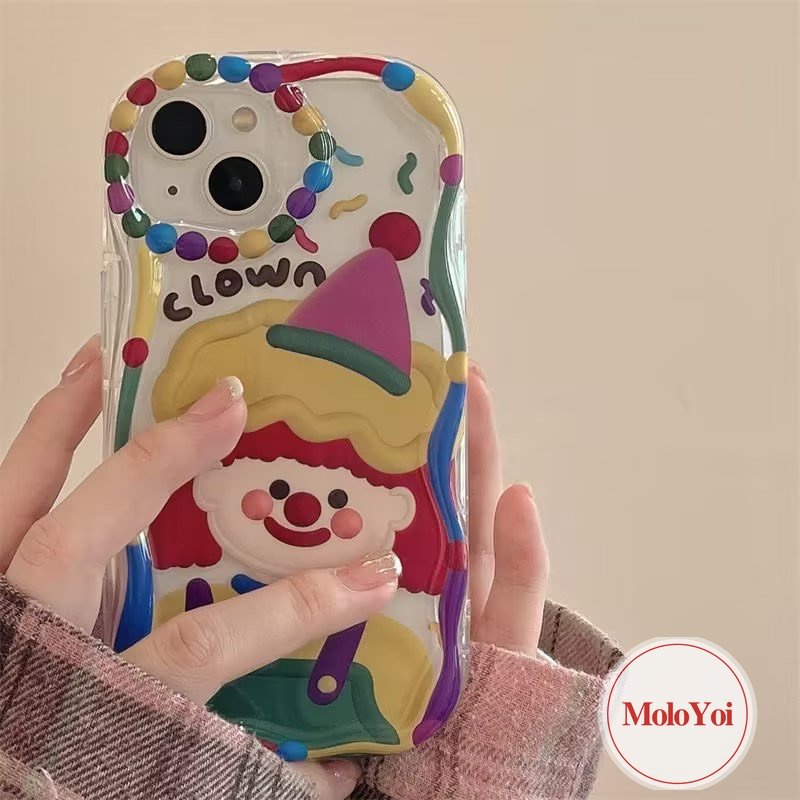 Casing 3D Wavy Curved Edge Glossy Shockproof Kompatibel Untuk IPhone XR XS X Max 11 Pro Max 6s 6 7 8 Plus 14 12 13 Pro Max SE 2020lucu Lucu Badut Baru Soft Cover