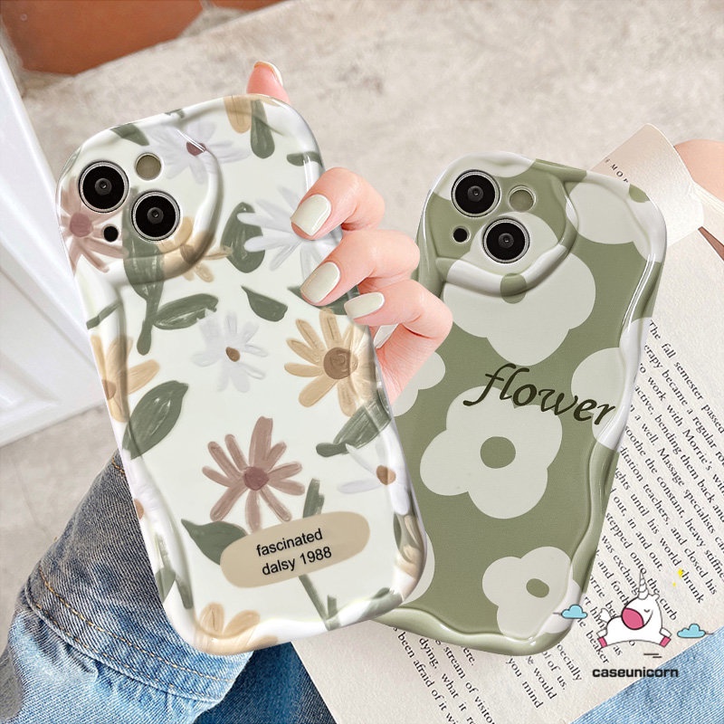 Casing Bunga Cat Air Seni Retro Untuk Realme C35 C53 C55 C11 5i 9i 5s 6i 5 7i C31 C25 C30 C33 C15 C21Y C25s C25Y C17 C20 C21 C3 C12 C2 C1 Shockproof Soft 3D Wavy Curved Edge Case