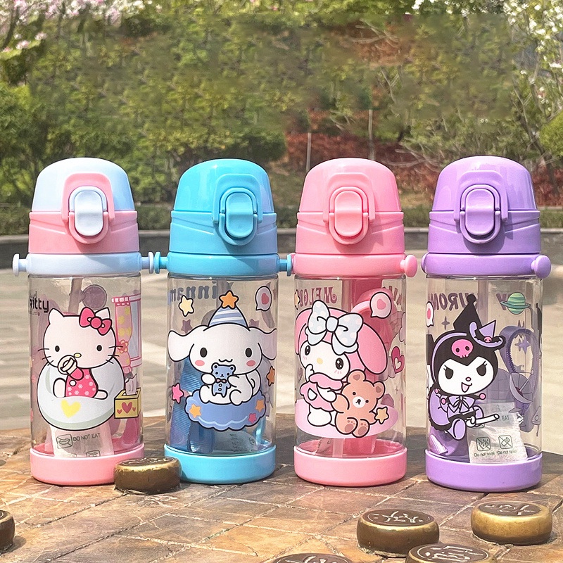 450ml Kawaii Sanrio Botol Air My Melody Kuromi Cinnamoroll Sport Coffee Cup Portable Lanyard Kettle Kartun Hadiah Mahasiswa Gelas Minum