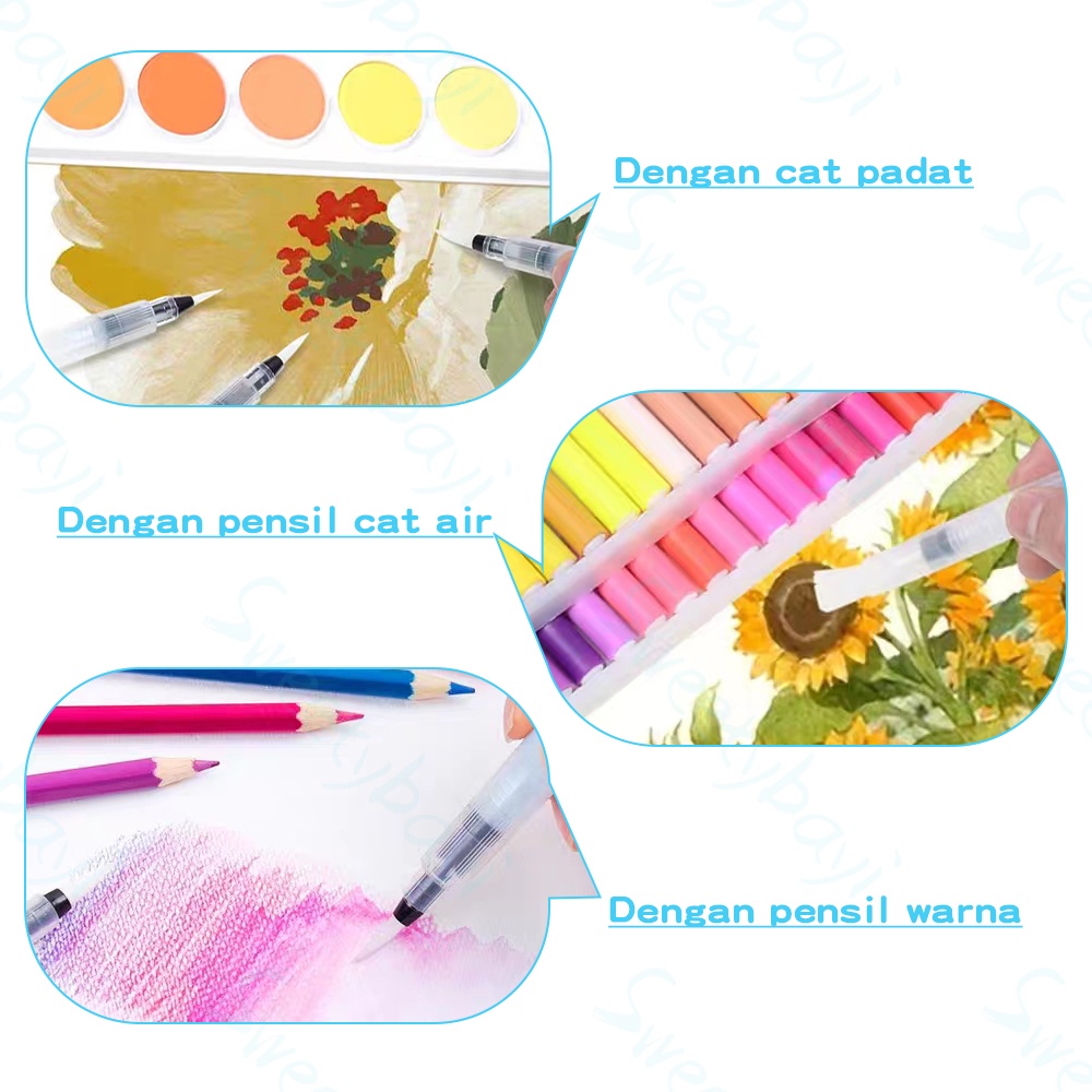 Sweetybayi Kuas cat air set Water brush pen set untuk menggambar isi 6pc