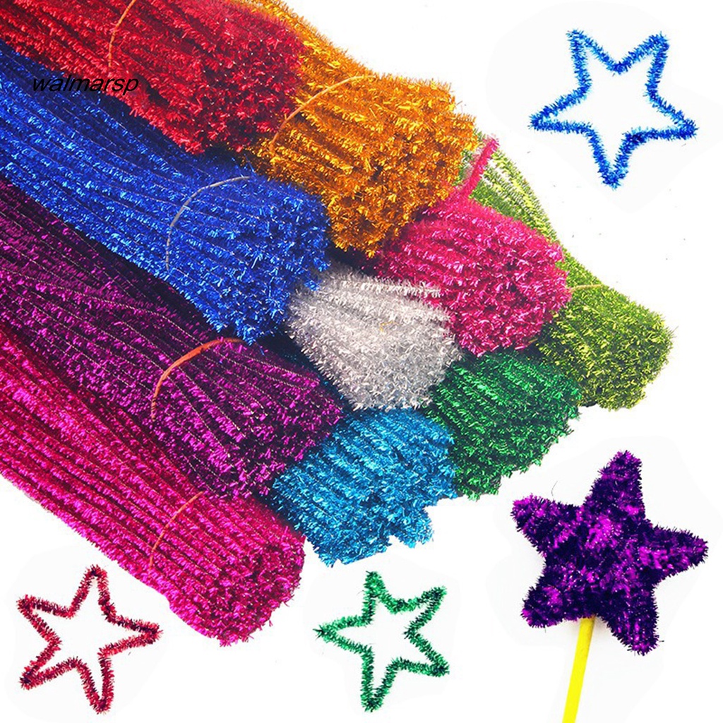 Walmarsp 100 Pcs Glitter Chenille Batang Fleksibel Ditekuk Mewah Perada Batang Anak Edukasi DIY Perlengkapan Kerajinan Mainan Crafting