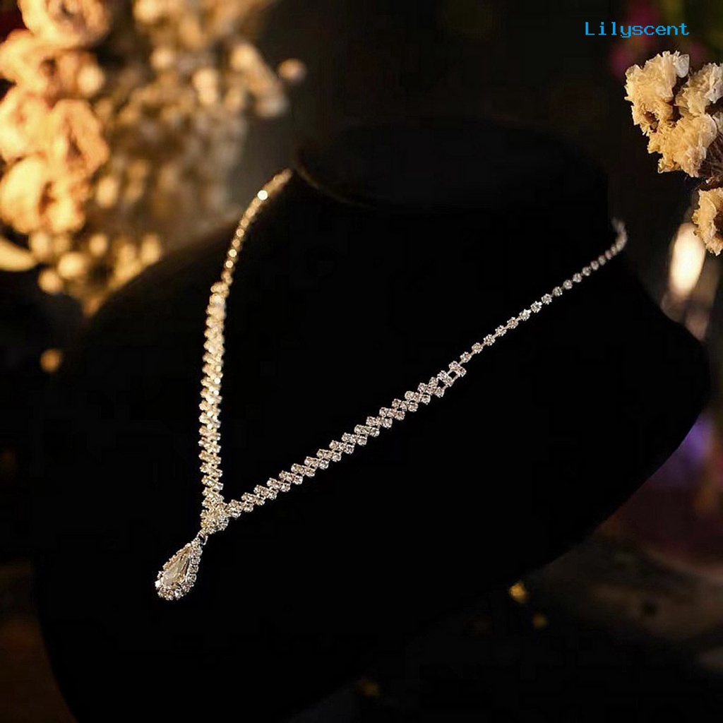 [LS]1 Set Kalung Anting Pengantin Perhiasan Berlian Imitasi Berbentuk Tetesan Air Gaya Korea Set Perhiasan Berkilau Untuk Pernikahan