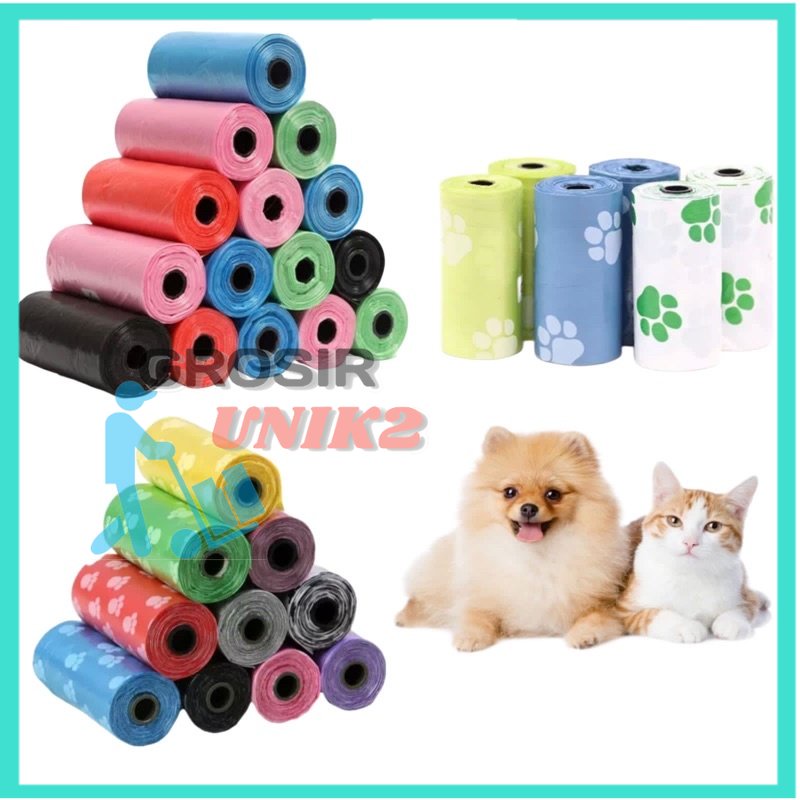 Poop bag Kantong plastik sampah Refil pet kucing anjing tempat kotoran organik hewan 1 roll 15pcs GROSIR UNIK