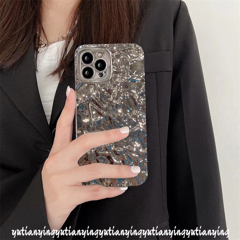 Ins Fashion Casing Batu Perak Kerut Canggih Untuk Realme C55 C35 C21Y C25 C33 C20 C11 C25Y C20A C15 C25s C3 C12 5i 5 6i 8i 8Pro 5s 10 9i 8mewah Electroplate Plating Cover