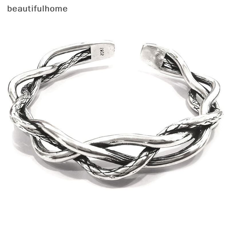 {Cantikrumah}925Gelang Perak Fashion Vintage Tidak Teratur Memutar Kreatif Berongga Bergelombang Memutar Gelang Geometri Terbuka Punk Perhiasan Gadis Pasangan Hadiah Pesta.