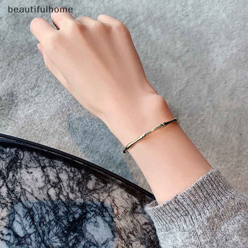 {beautifulhome} Vintage Bambu Bentuk Gelang Bangles Gelang Emas Yang Dapat Disesuaikan Trendi Perhiasan Fashion Wanita Perhiasan Retro Gadis Gelang Yang Tidak Biasa.