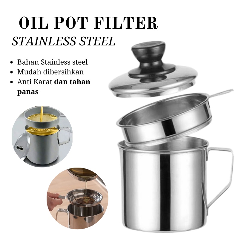 GOS -A306- Oil Pot 1.3LTR Saringan Minyak Stainless Anti Karat