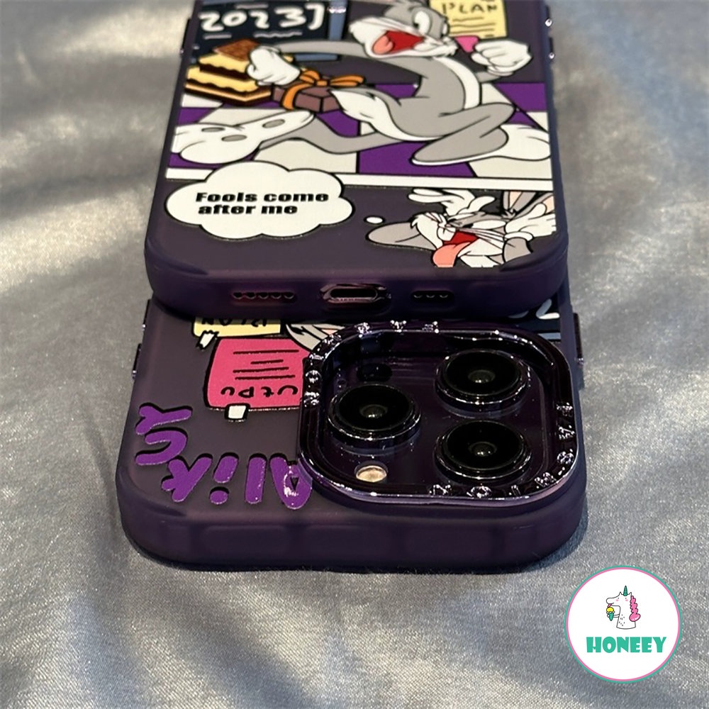 Casing Ponsel Lensa Berlapis Ungu Tua Fashion Untuk iPhone 14 Pro Max13 11 12 Pro Max XR XS 8 7plus Kartun Bugs Bunny Shockproof Back Cover