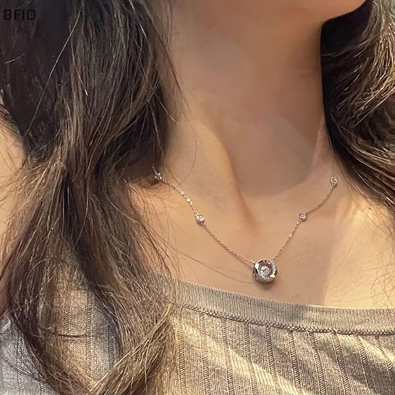 [BFID] Kalung Liontin Kristal Berongga Fashion Korea Rantai Warna Silver Untuk Wanita Pernikahan Perhiasan Aesthetic [ID]