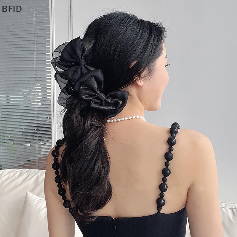 [BFID] Wanita Retro Hitam Ikatan Simpul Grip Klip Ponytail Kepang Elegan Klip Rambut Mesh Hair Claw Clip Fashion Hiasan Kepala Aksesoris Rambut [ID]