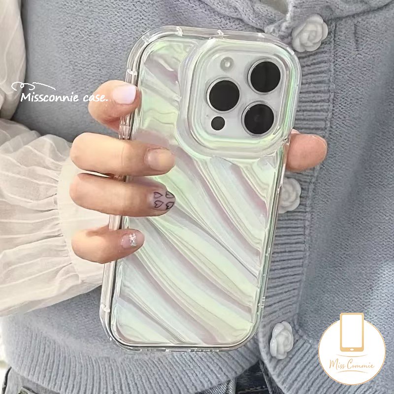 Casing Kartu Laser Mewah Pola Kerut Stereo 3D Kreatif Kompatibel Untuk IPhone 7Plus XR 11 14 13 12 Pro MAX X XS MAX Se2020 6 6S 7 8 Plus Sederhana Mempesona Jernih Ponsel Cover