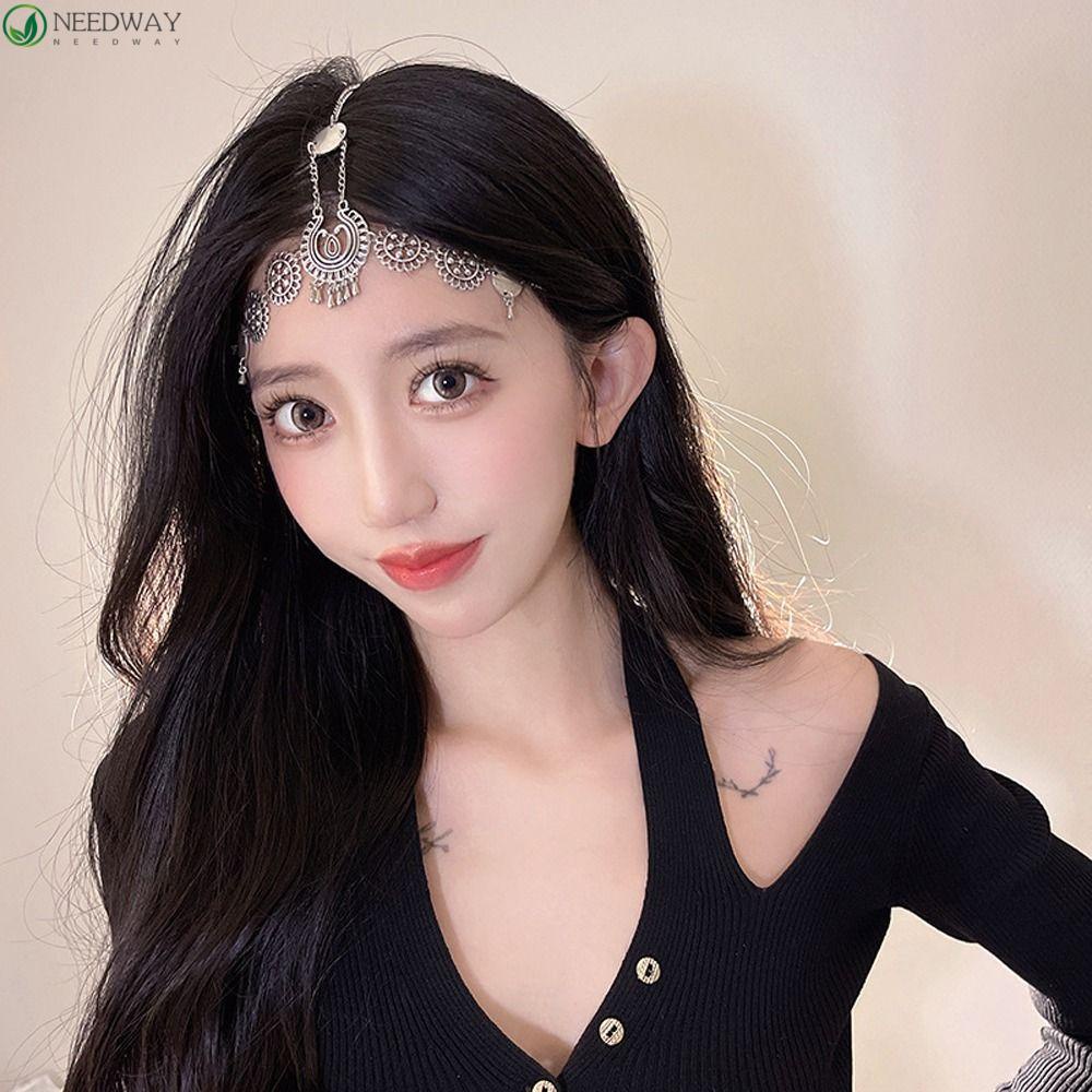 Needway Bohemia Bando Aksesoris Rambut Hadiah Untuk Gadis Retro Fashion Rambut Hoop Hanfu Hiasan Kepala Manis Headpiece Zirkon Tetesan Air Berlian Imitasi Pernikahan Bando Wanita Kepala Rantai