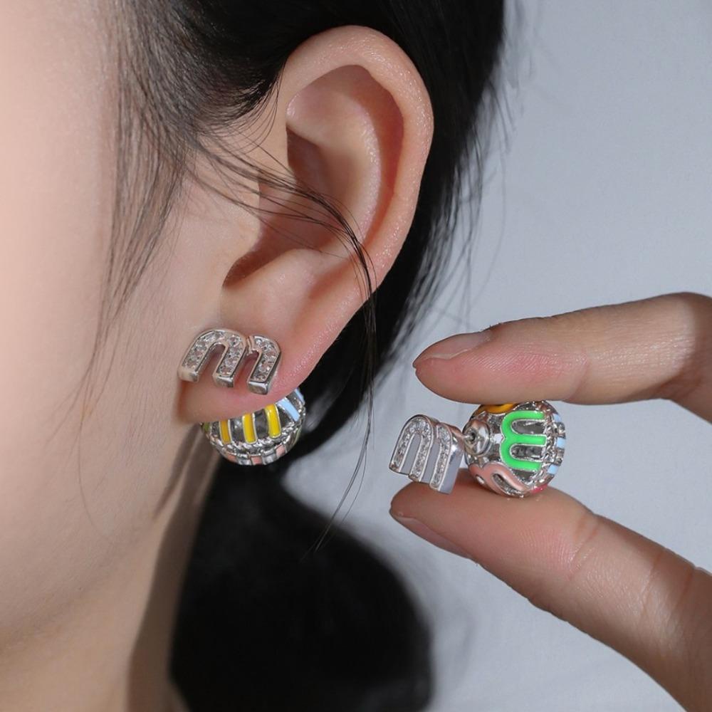 Needway Anting Bola Kepribadian Kreatif Enamel Bulat Dengan Berlian Kristal Gaya Korea Anting Untuk Gadis